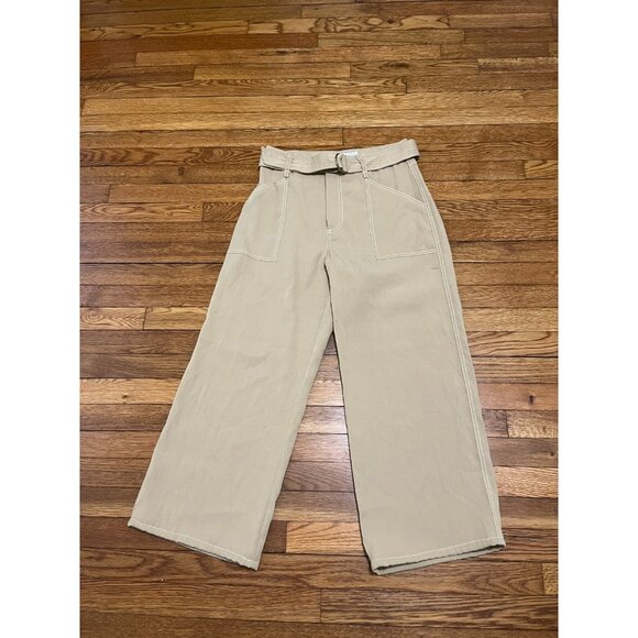 H&M Women's Belted Wide Leg Pants Khaki Beige Size 6 High Rise NWT $39.99 - Picture 1 of 4